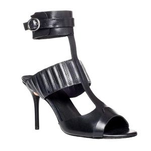 Leon Max Black Leather Wonder Ankle Cuff Sandals Heels - 8